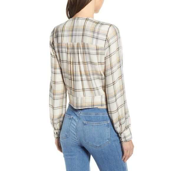 Paige Alynna Plaid Tie Front Shirt V-Neck Large - Picture 4 of 7